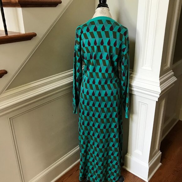 NWT La DoubleJ Diamonds Jacquard Knit Maxi Dress Womens Large Green Crew Neck - Picture 12 of 13